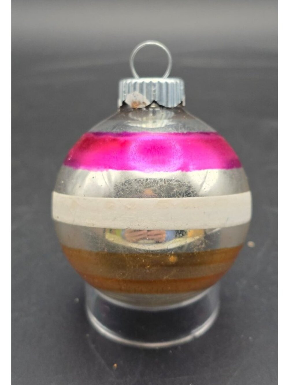 Vintage MCM Shiny Brite Striped Mercury Glass 2" Christmas Ornament Retro USA